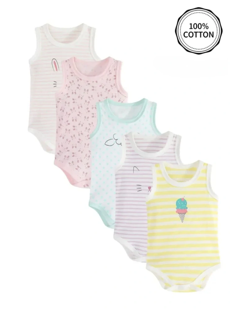 Dětské body bez rukávů (tílko) – 100% bavlna - RŮŽOVÉ S KRÁLÍČKY - (18-24 m)