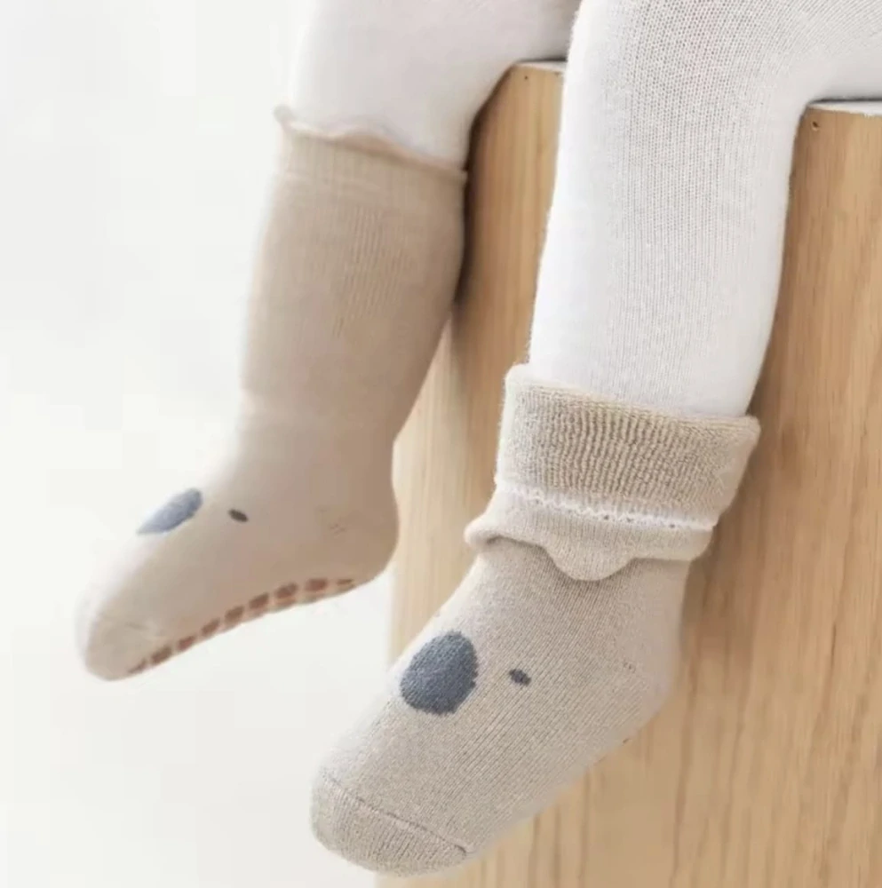 Teplé protiskluzové ponožky - KOALA - SVĚTLE HNĚDÉ - ZIMNÍ (6-12m) S