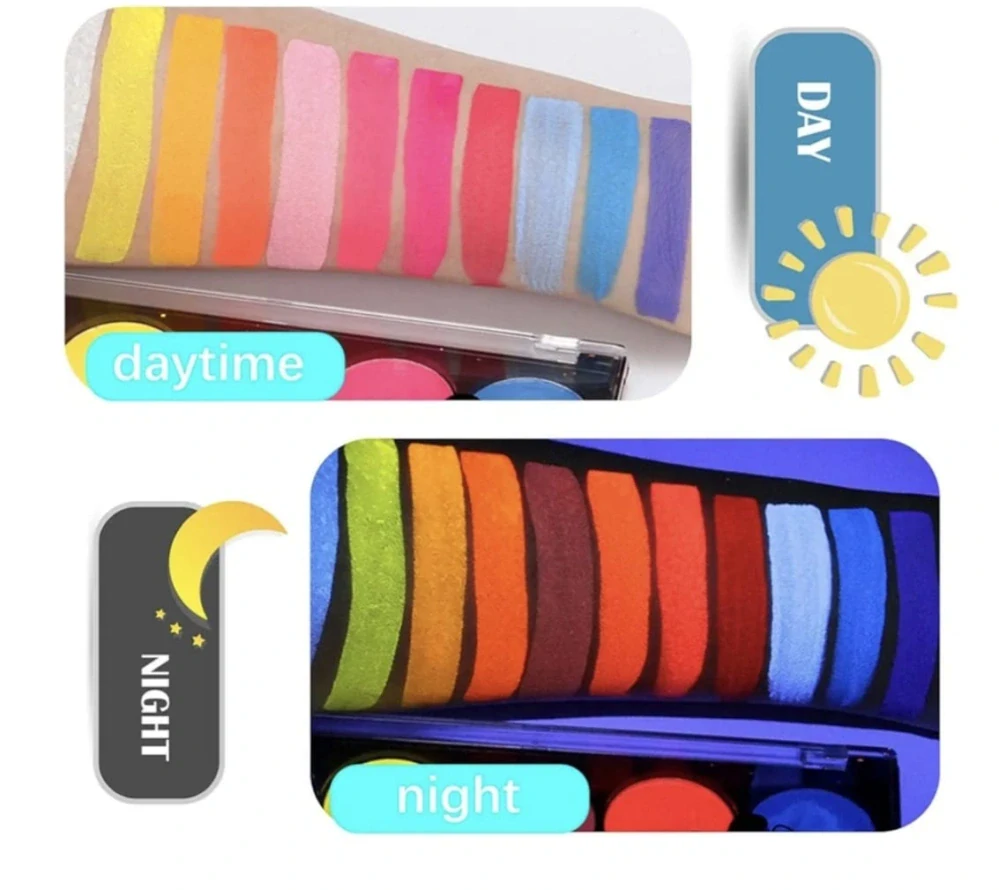 UV Neonové barvy na obličej a tělo bez šablon (15 barev)