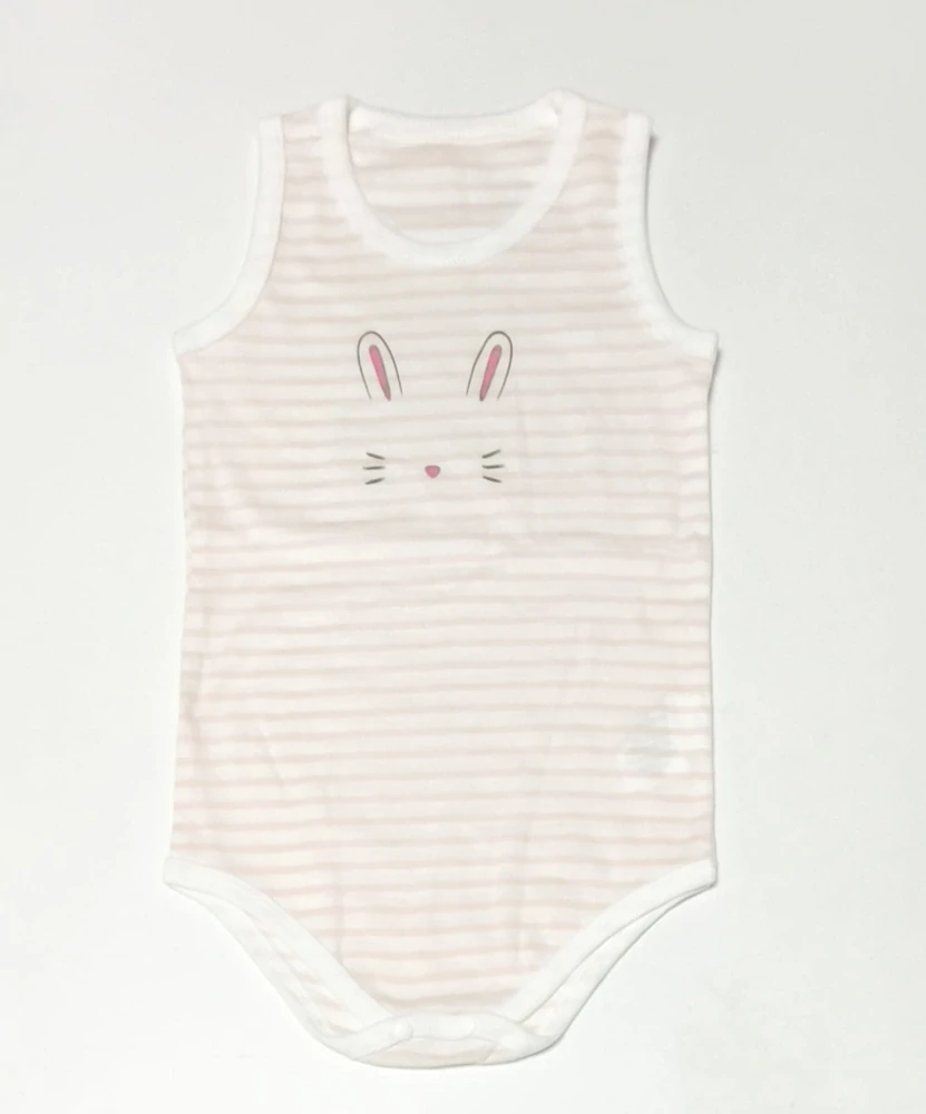 Dětské body bez rukávů (tílko) – 100% bavlna - RŮŽOVÉ S PROUŽKEM - (18-24 m)