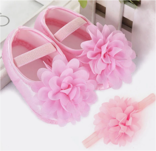 Set balerínky+čelenka - RŮŽOVÉ (12-18m)