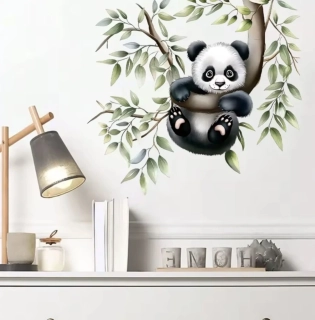 Akvarelová samolepka na zeď – Roztomilá PANDA na větvi